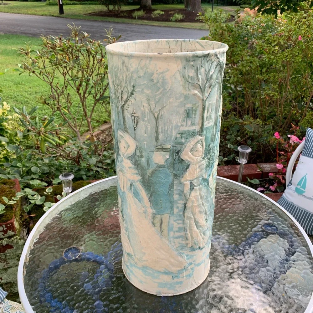 Vintage 3D Embossed Paper Mache Umbrella Holder Stand